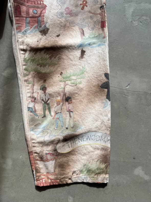FAKE AS FLOWERS/NEWCOMMUNE DIRT BAGGY DENIM(Print)