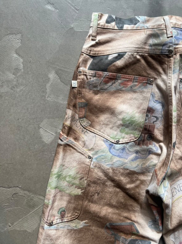 FAKE AS FLOWERS/NEWCOMMUNE DIRT BAGGY DENIM(Print)