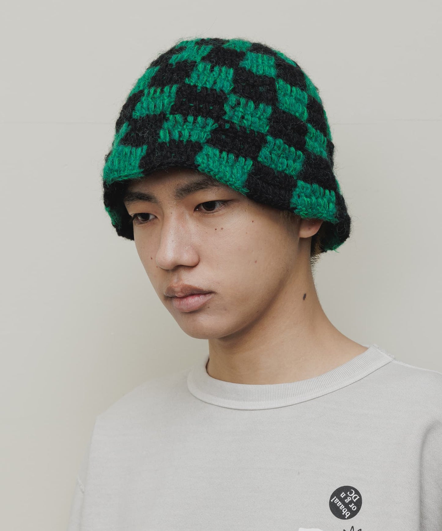 HAND KNIT BUCKET HAT(WHITE/GREEN/BROWN)/BAL