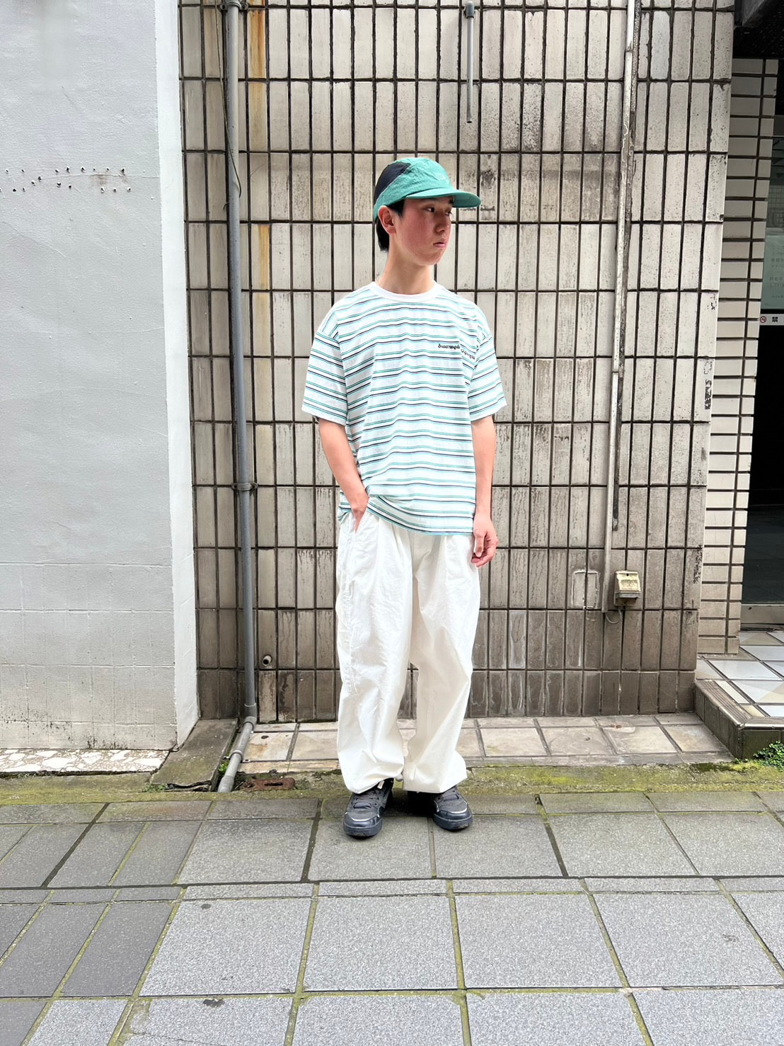 Diaspora skateboards/Printed Stripe S/S Top(White)