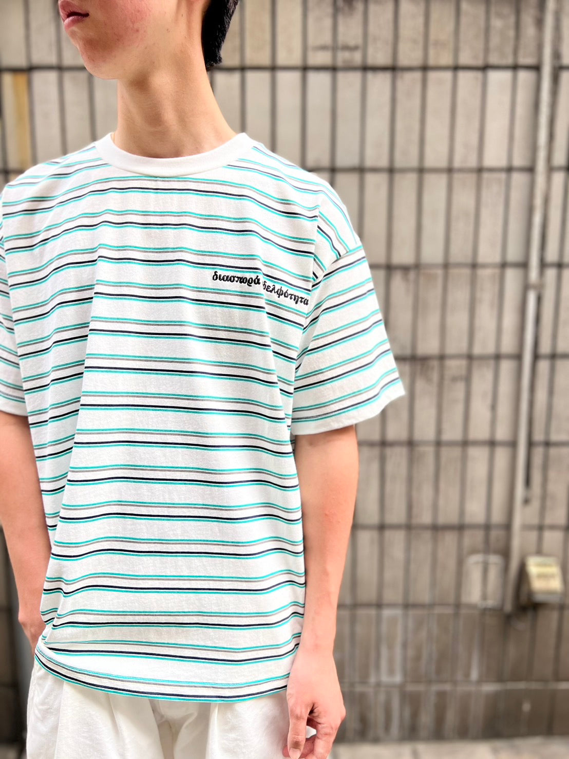 Diaspora skateboards/Printed Stripe S/S Top(White)