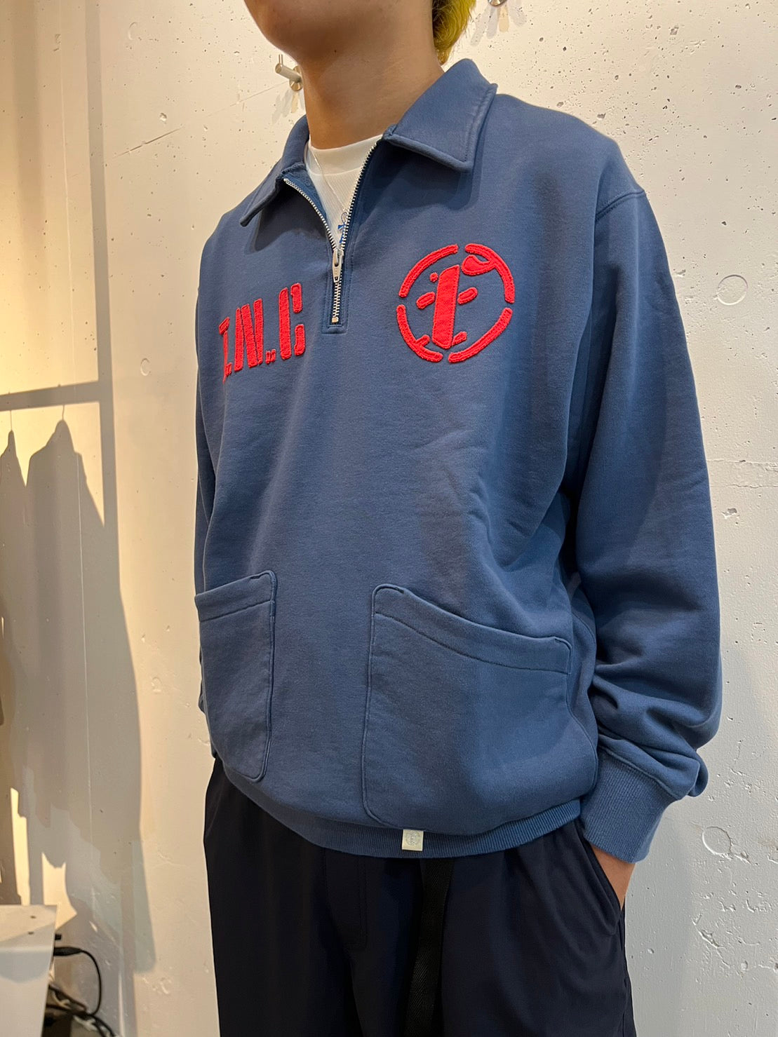 Half Zip Sweat Top(NAVY)/FAKE AS FLOWERS