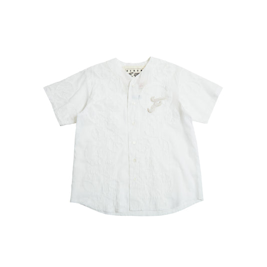 FAKE AS FLOWERS/REVERSE appliqué Baseball Shirts(White)