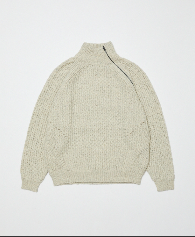 BAL/DIAGONAL ZIP  JACQUARD  SWEATER(NATURAL)