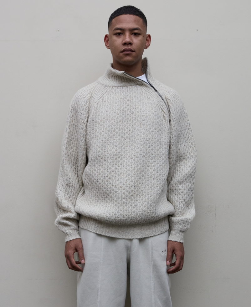 BAL/DIAGONAL ZIP  JACQUARD  SWEATER(NATURAL)