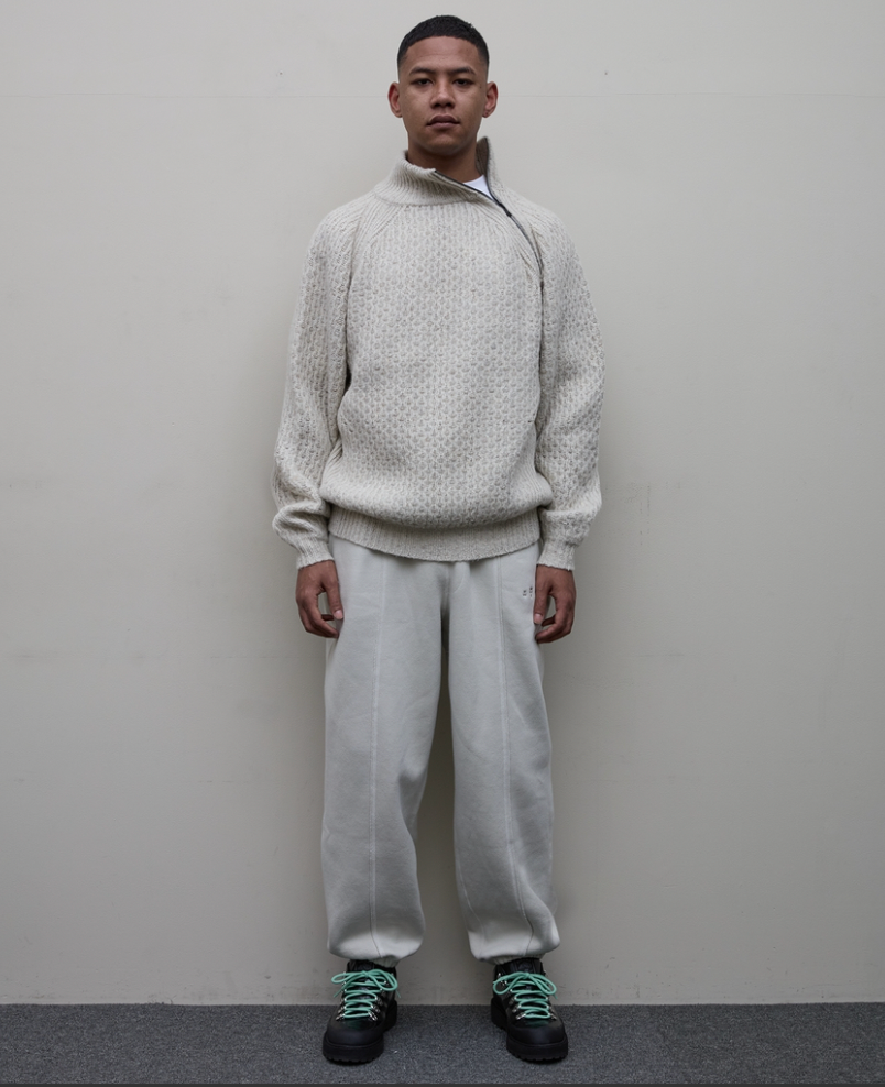 BAL/DIAGONAL ZIP  JACQUARD  SWEATER(NATURAL)