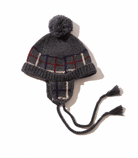 DIASPORA SKATEBOARDS/Ear Flap Pom Pom Beanie (Charcoal/Sand)