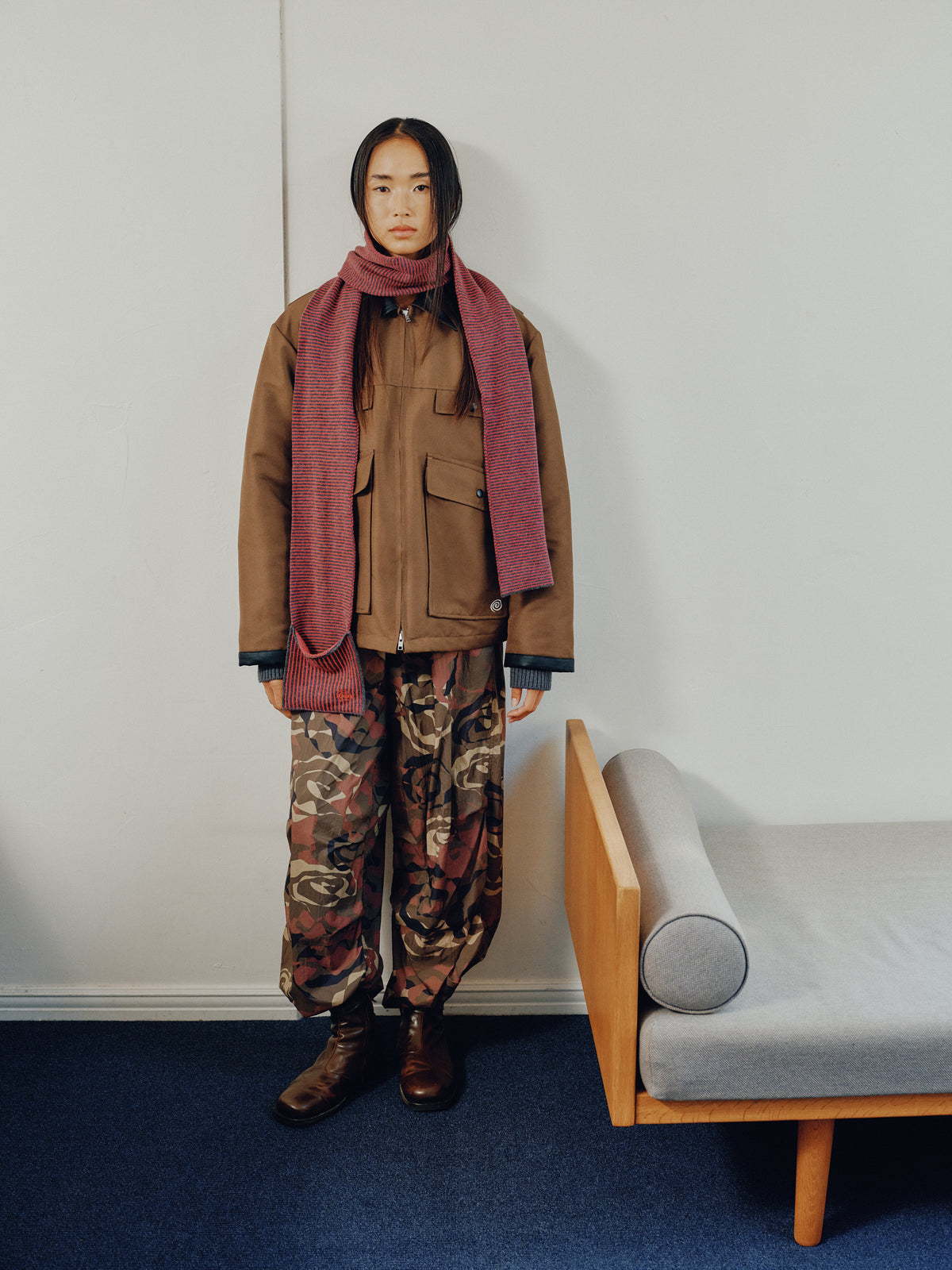 SOL/Knitted Border Scarf