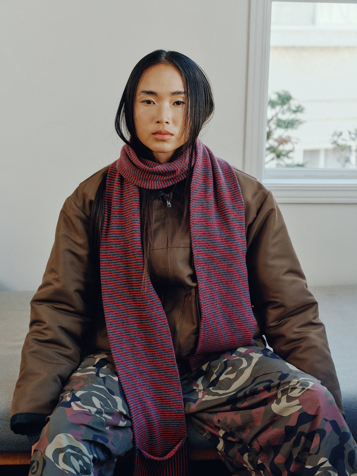 SOL/Knitted Border Scarf