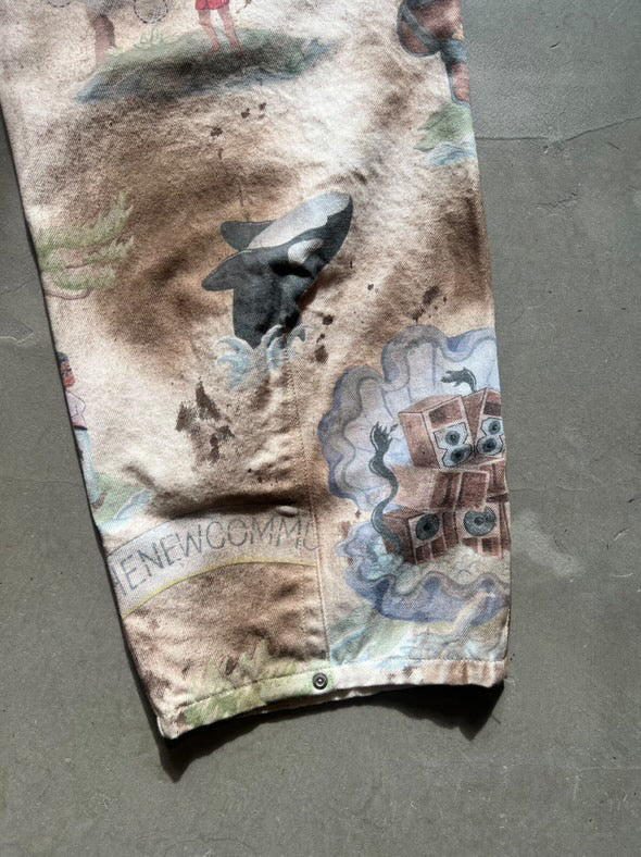 FAKE AS FLOWERS/NEWCOMMUNE DIRT BAGGY DENIM(Print)