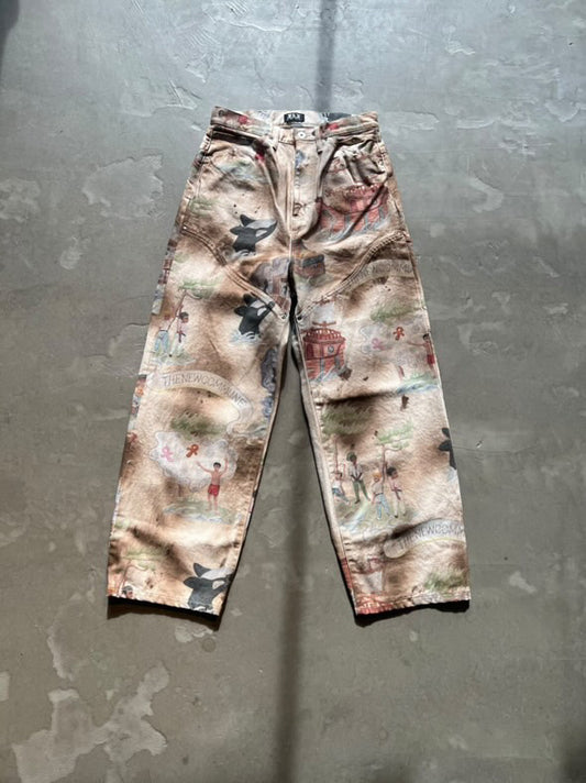 FAKE AS FLOWERS/NEWCOMMUNE DIRT BAGGY DENIM(Print)