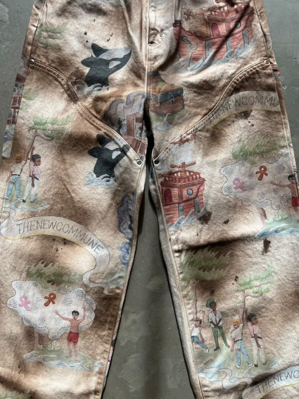 FAKE AS FLOWERS/NEWCOMMUNE DIRT BAGGY DENIM(Print)