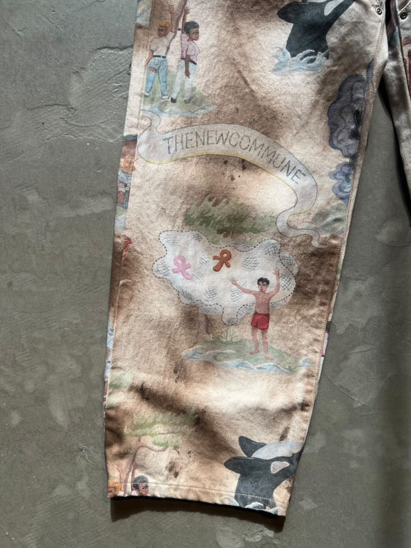 FAKE AS FLOWERS/NEWCOMMUNE DIRT BAGGY DENIM(Print)