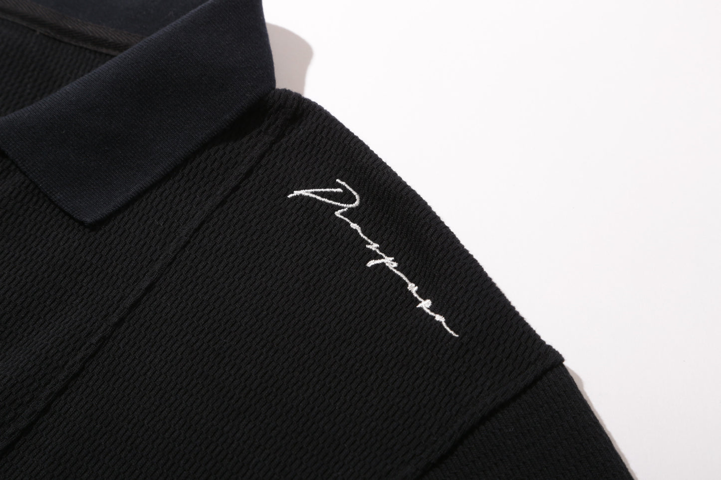 DIASPORA SKATEBOARDS/Waffle Panelled Zip Polo(Black)