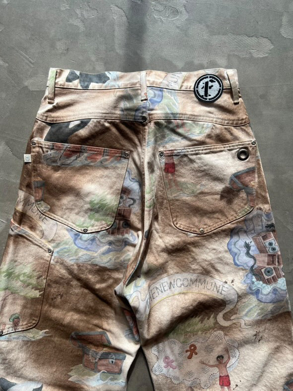 FAKE AS FLOWERS/NEWCOMMUNE DIRT BAGGY DENIM(Print)