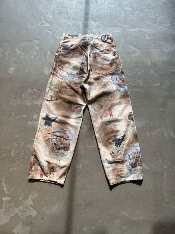 FAKE AS FLOWERS/NEWCOMMUNE DIRT BAGGY DENIM(Print)