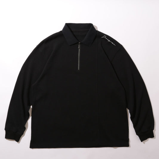 DIASPORA SKATEBOARDS/Waffle Panelled Zip Polo(Black)