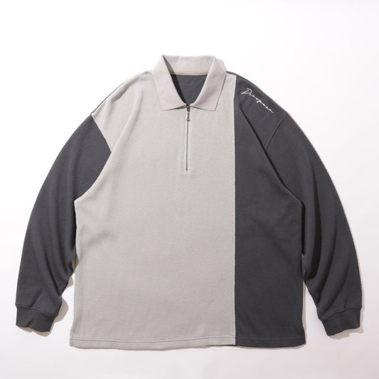 DIASPORA SKATEBOARDS/Waffle Panelled Zip Polo(Grey)