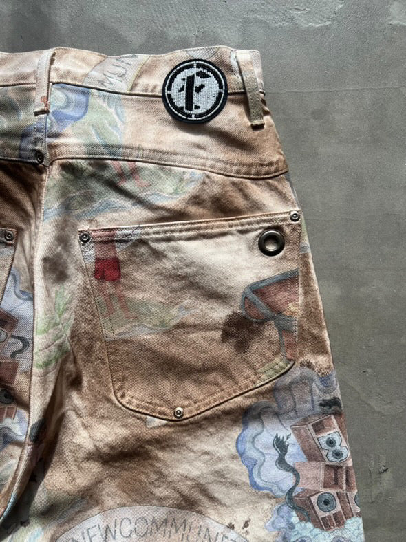FAKE AS FLOWERS/NEWCOMMUNE DIRT BAGGY DENIM(Print)