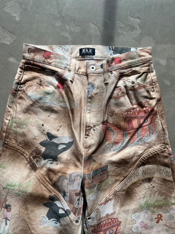 FAKE AS FLOWERS/NEWCOMMUNE DIRT BAGGY DENIM(Print)