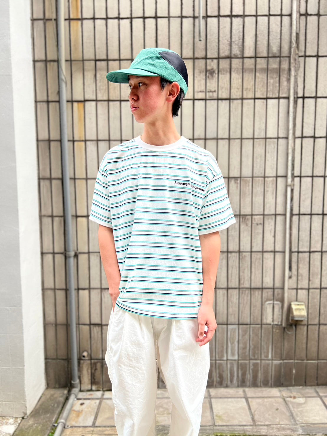 Diaspora skateboards/Printed Stripe S/S Top(White)